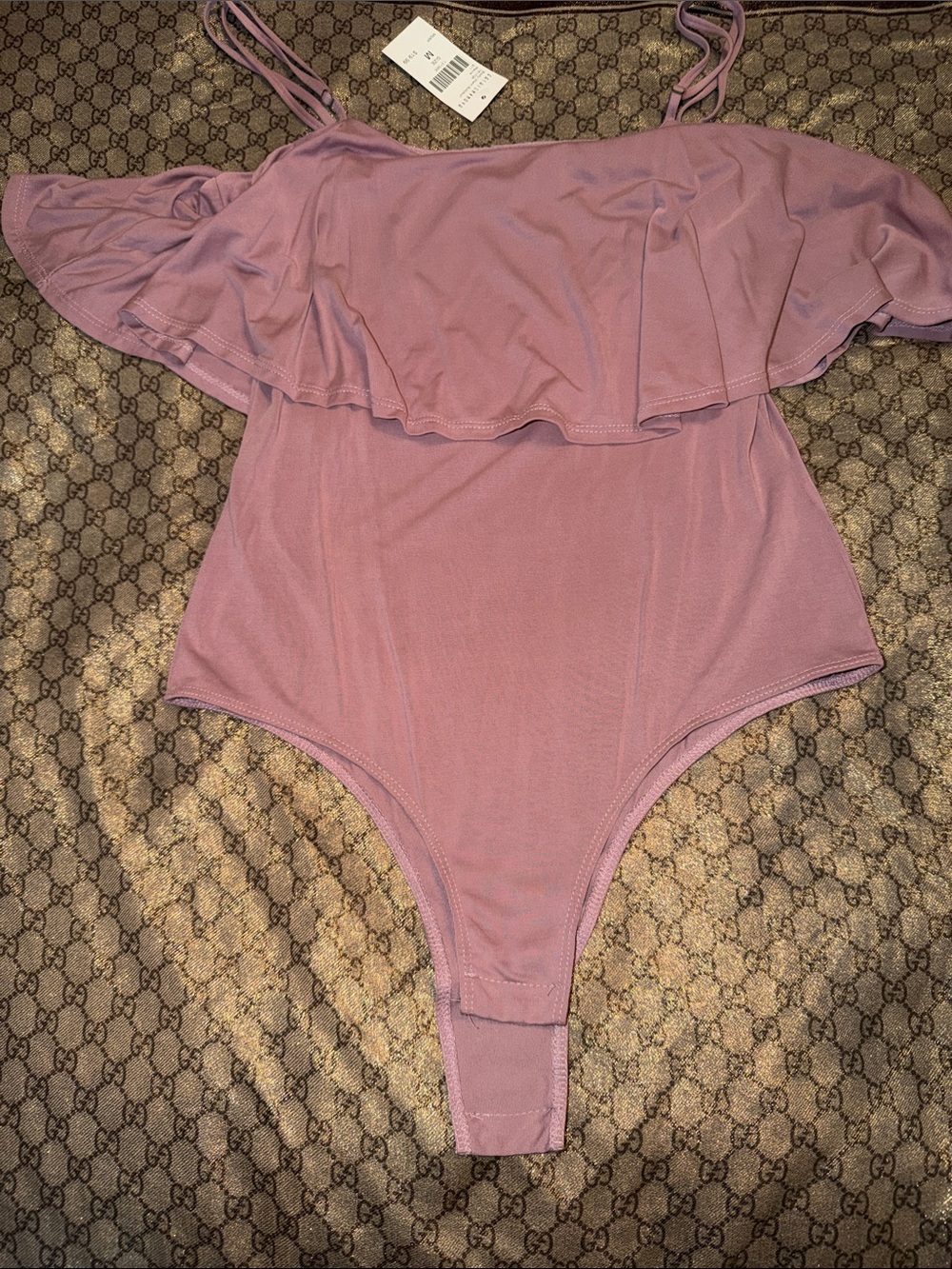 Fashion Nova Kids One-Piece Swimsuit in Mauve Pink with Ruffle